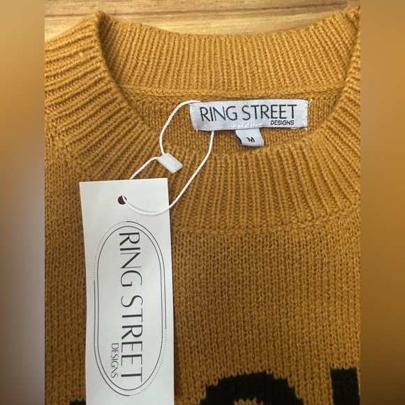 Ring Street Mustard Whiskey Bold Print Crew Neck Tight Knit Long Sleeve Sweater - Picture 3 of 9